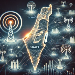 DALL·E 2025 01 14 16.15.34 An artistic representation of cellular connectivity and coverage in Israel. The image should feature a map of Israel with glowing lines representing m